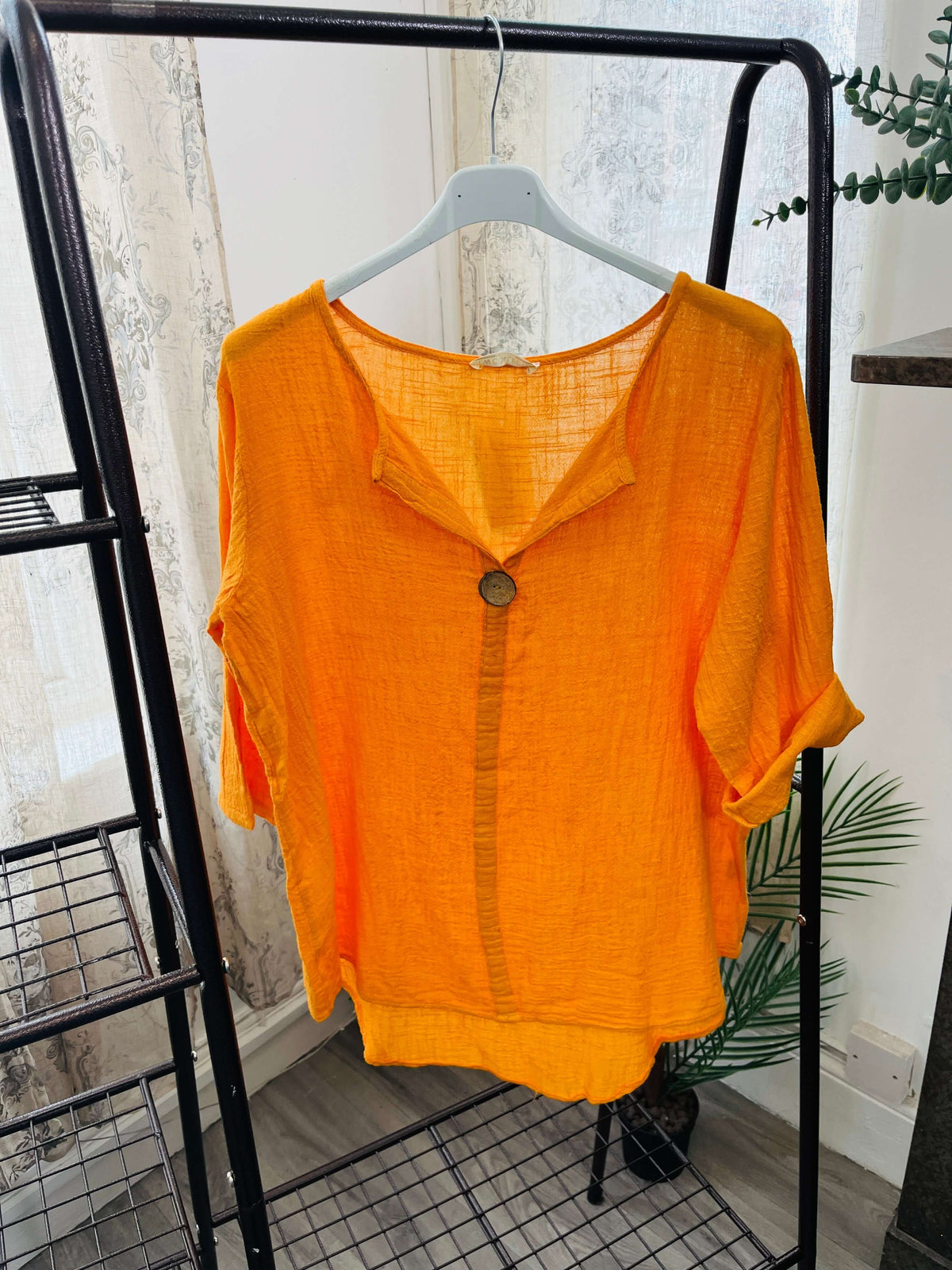 India Wooden Button Boxy Slouchy Blouse