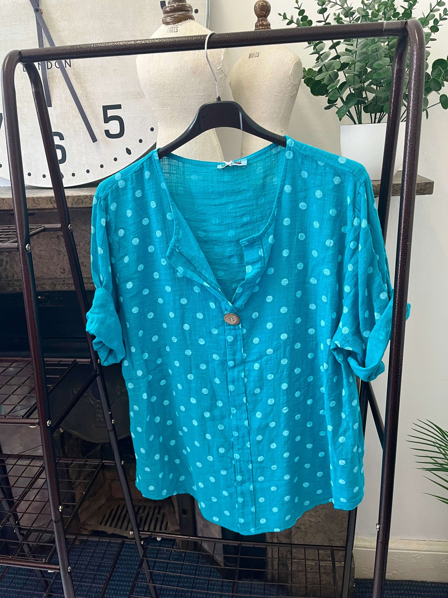 India One Button Dotty Boxy Slouch Blouse