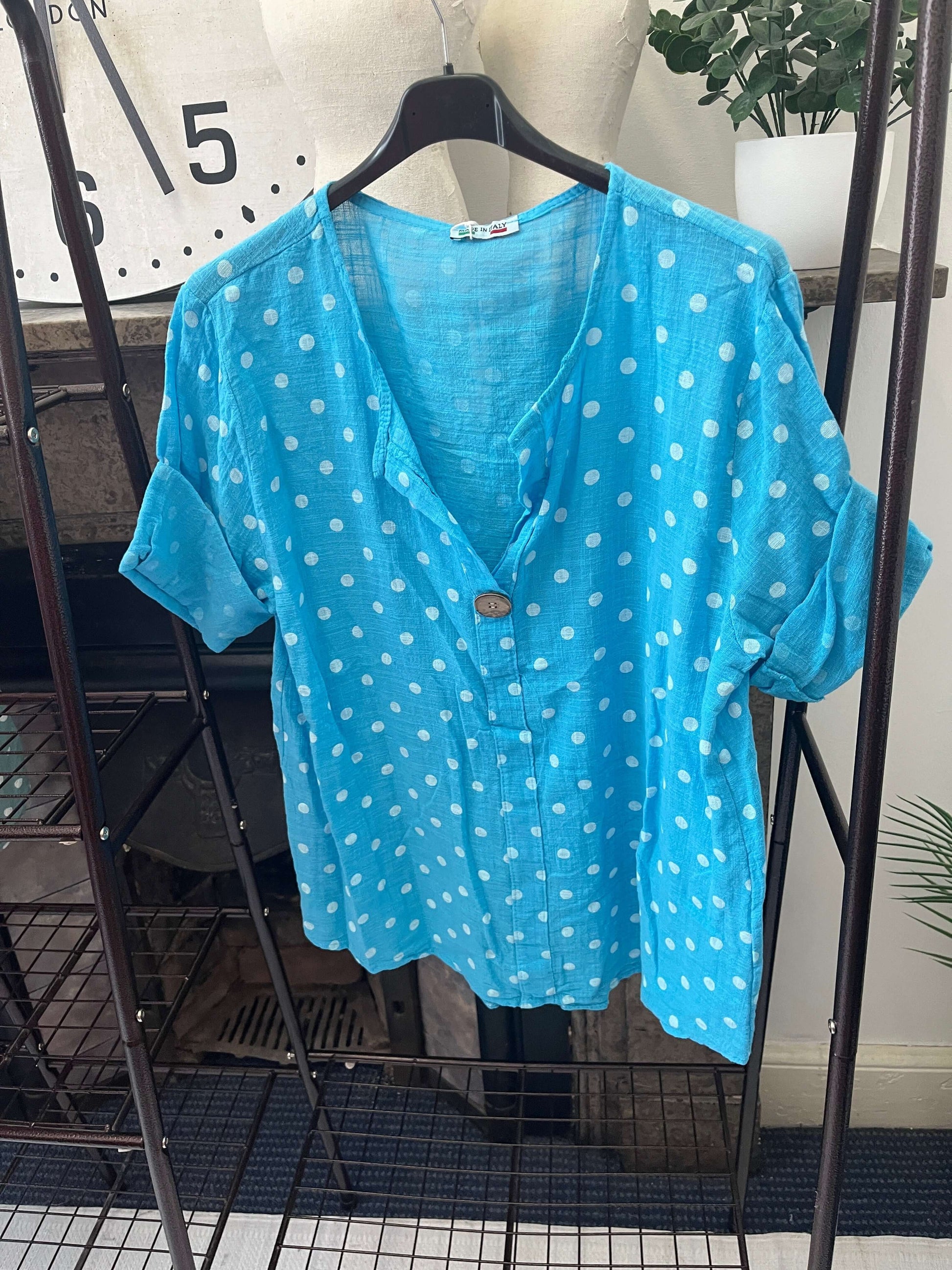 India One Button Dotty Boxy Slouch Blouse