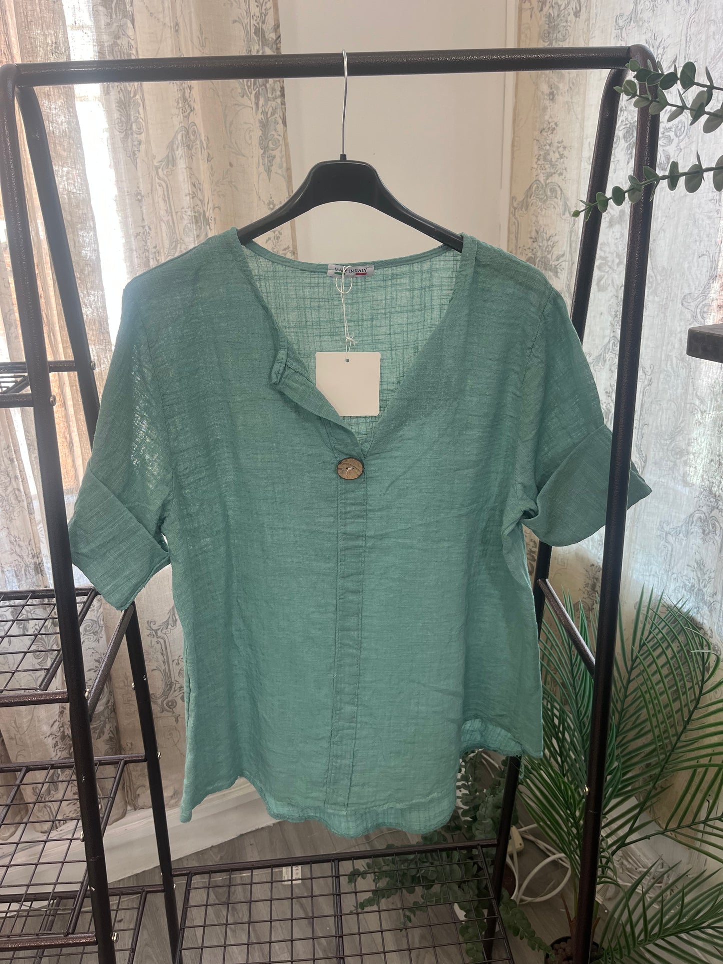 India Wooden Button Boxy Slouchy Blouse
