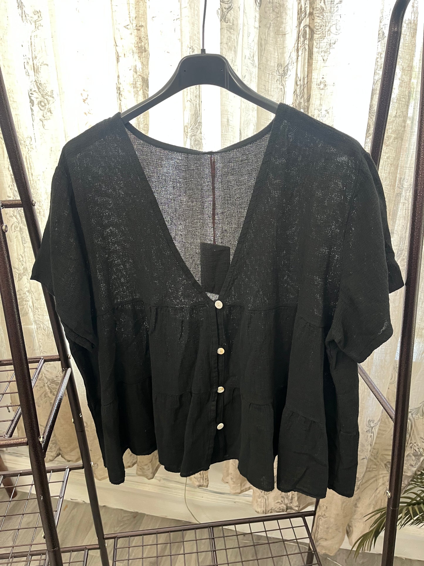 Lenora Waffle Linen Button Top