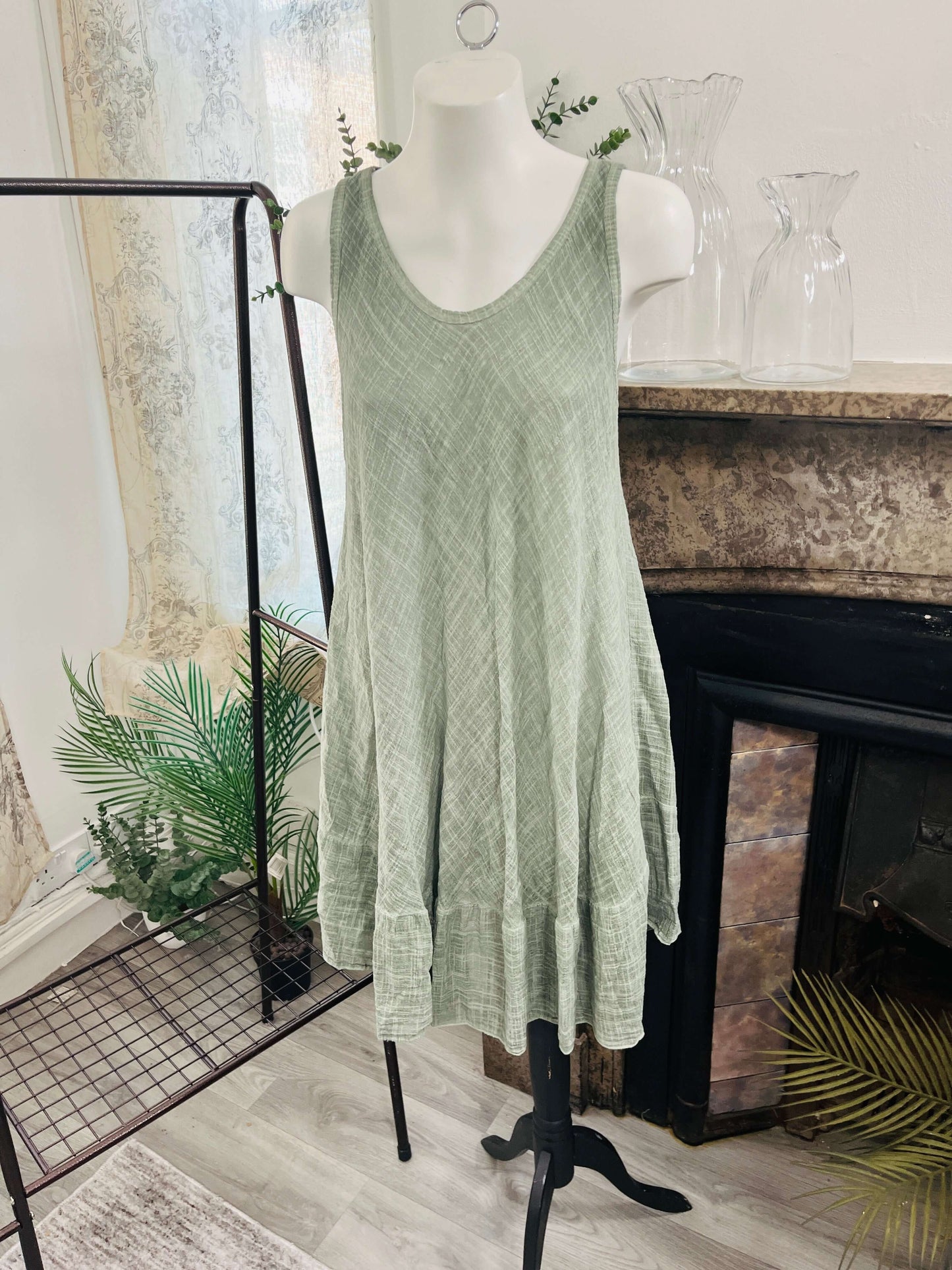 Bias Cut Sleeveless Cotton Dress