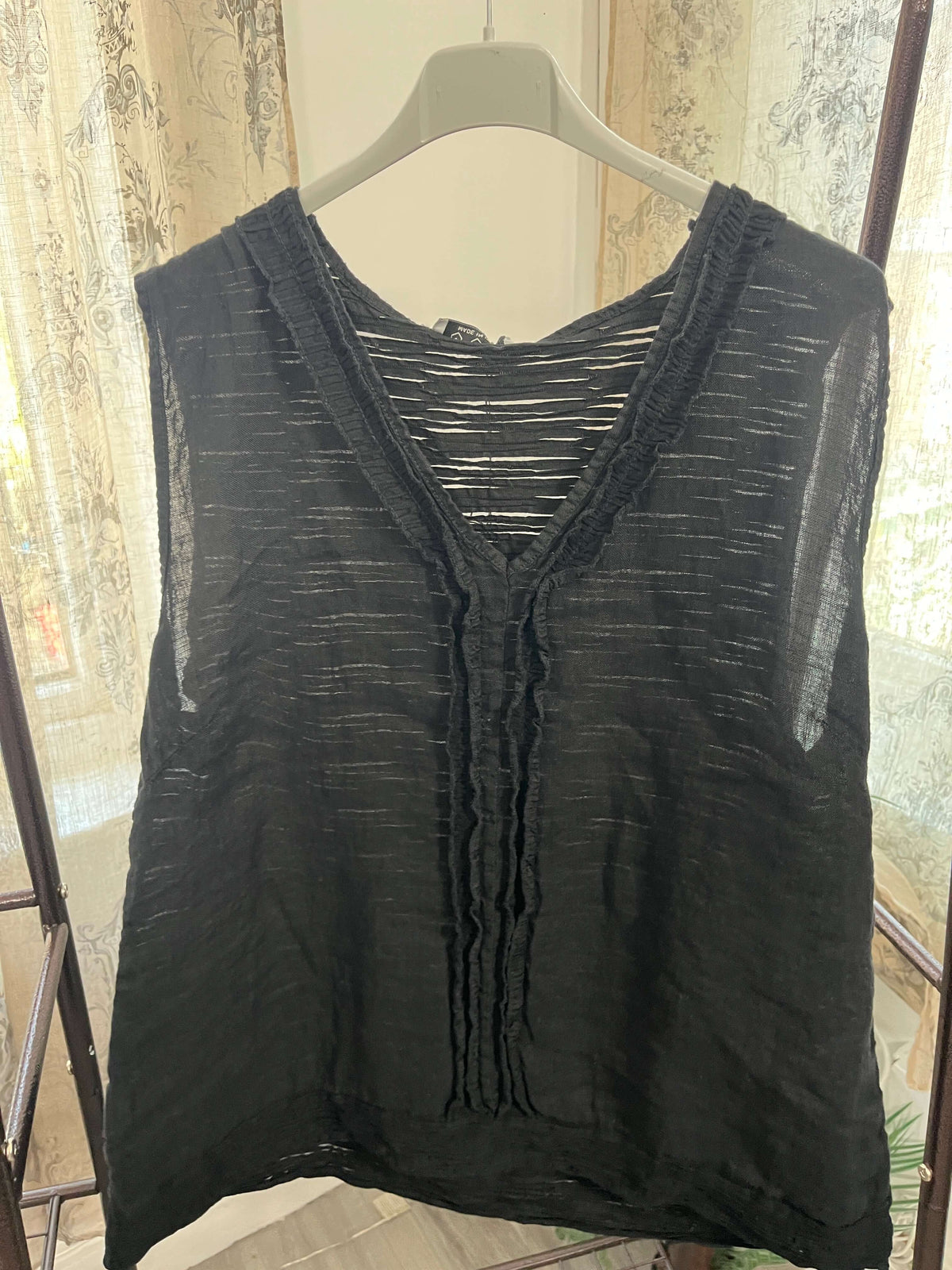 Molly Linen Ruffle Vest with Stretch Back