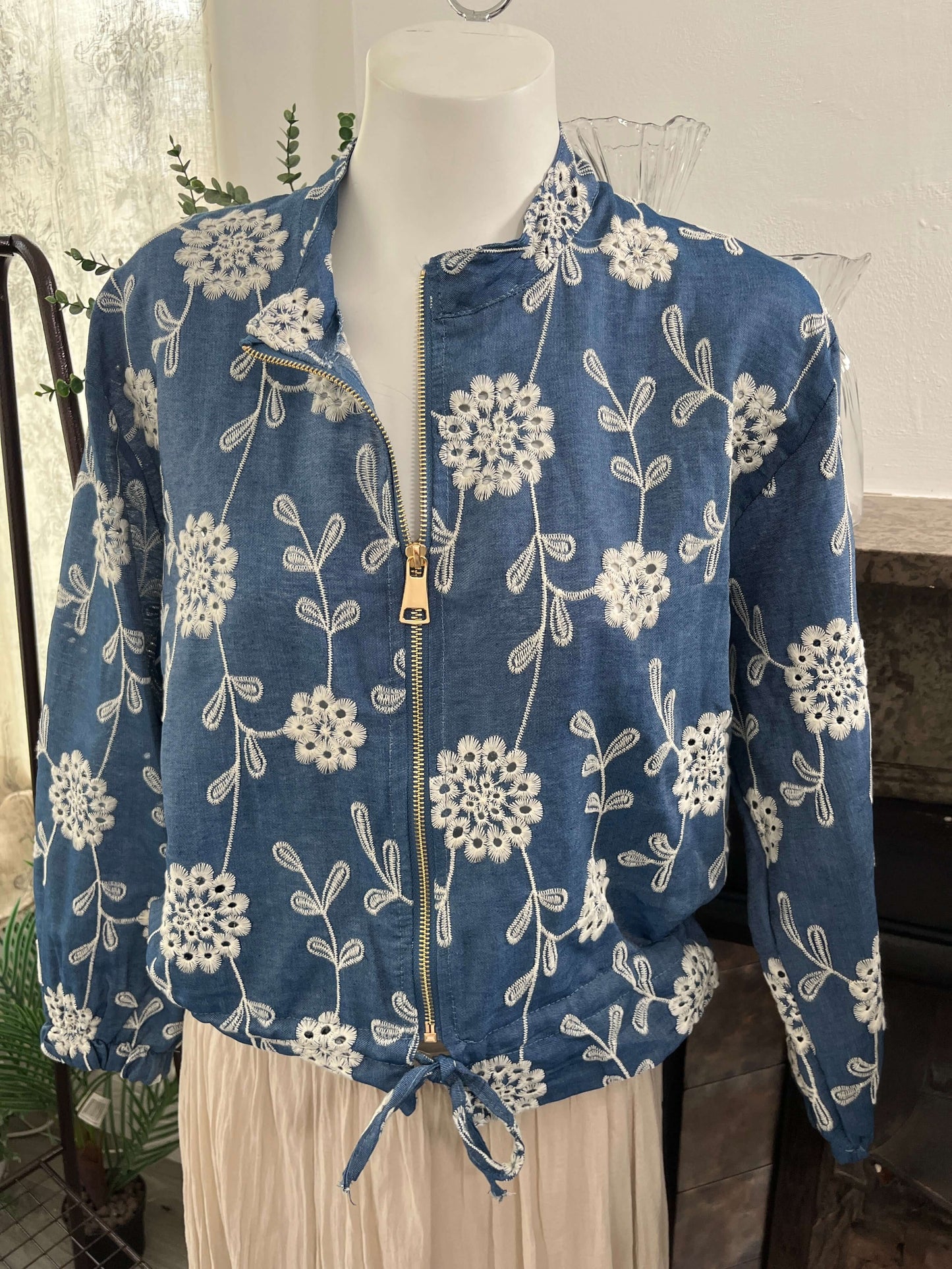 Chambray Floral Bomber Jacket