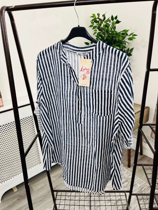 Louisa Casual 3 Button Blouse - Stripe