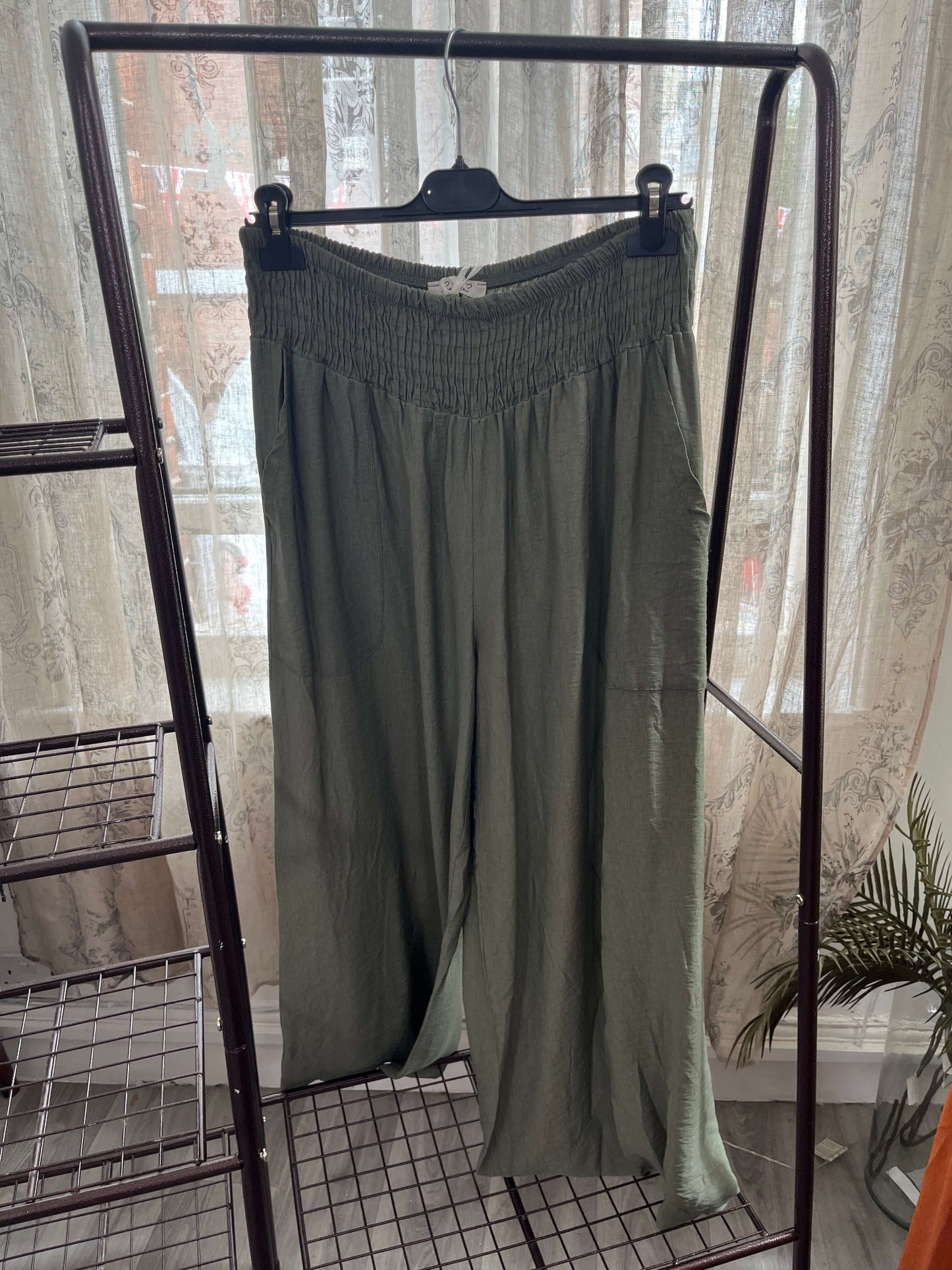Olive Elasticated Waist Wide Leg Palazzo Trouser