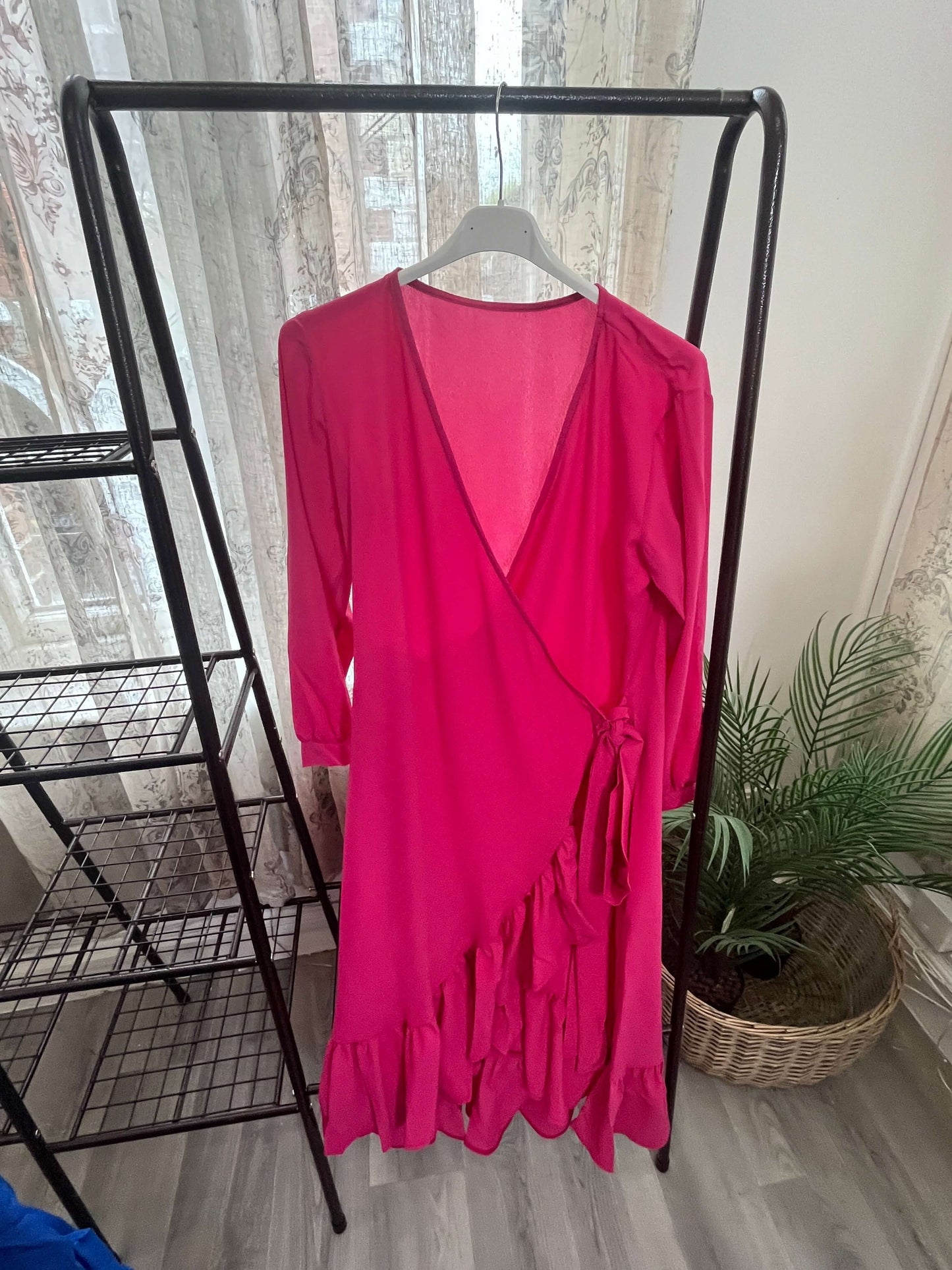 Block Colour Frill Detail Wrap Dress