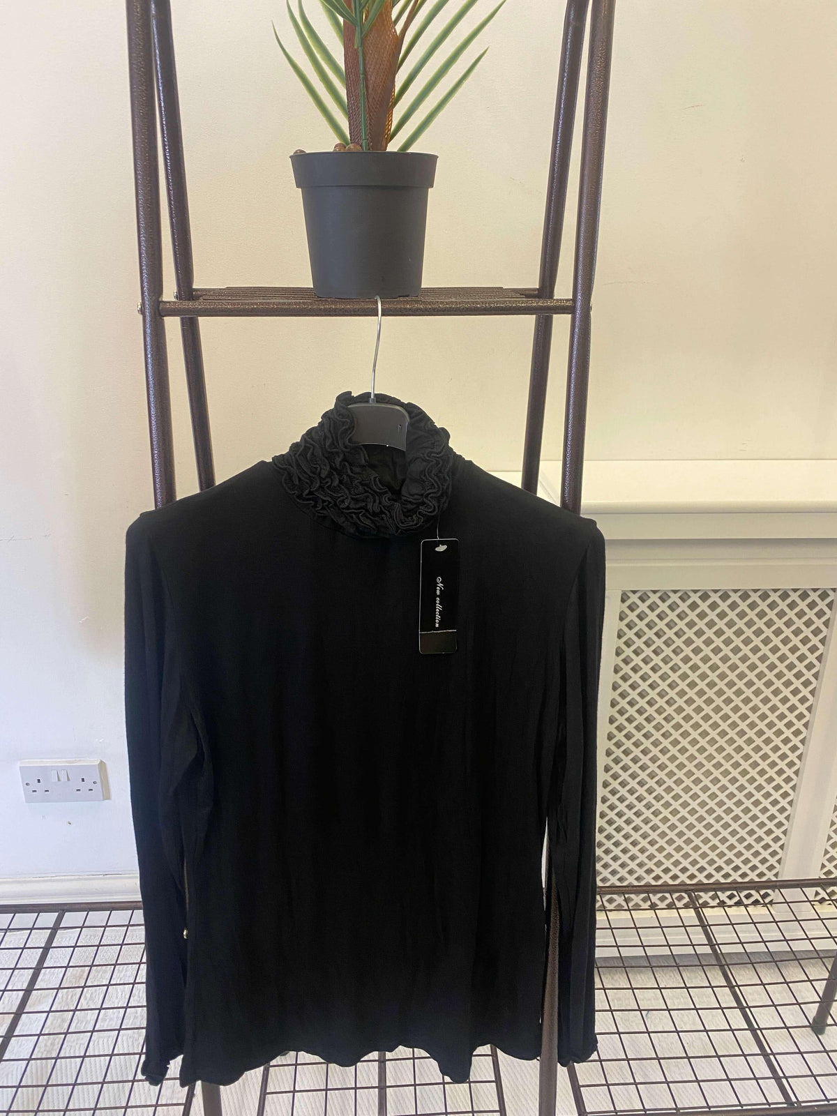 Ruffle Polo Neck Long Sleeve Top