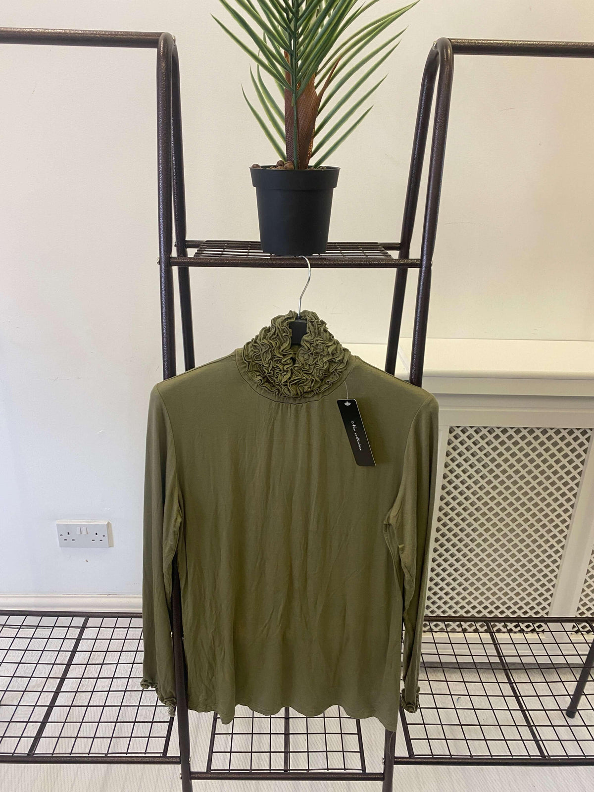 Ruffle Polo Neck Long Sleeve Top