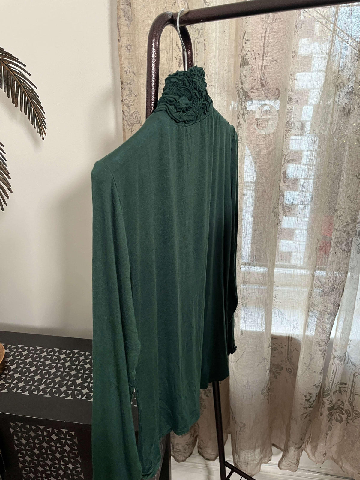 Ruffle Polo Neck Long Sleeve Top
