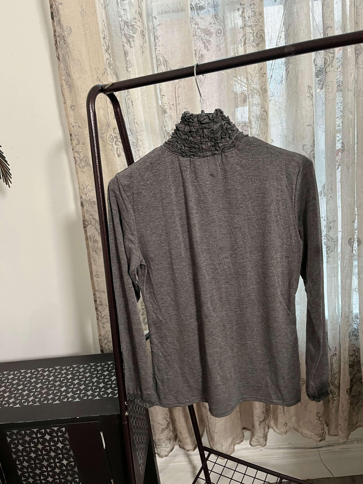 Ruffle Polo Neck Long Sleeve Top