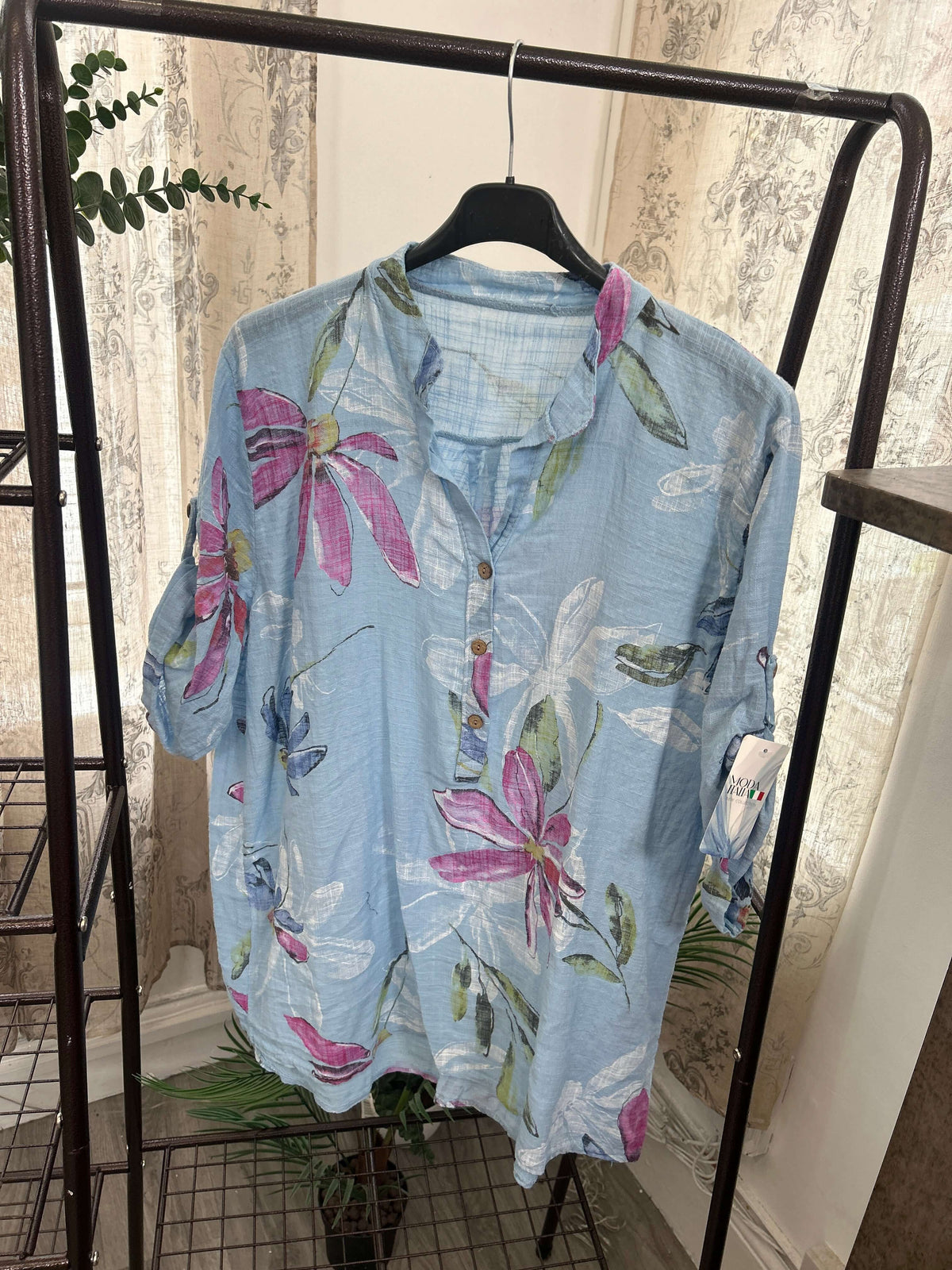 Casual 3 Button Blouse - Funky Floral