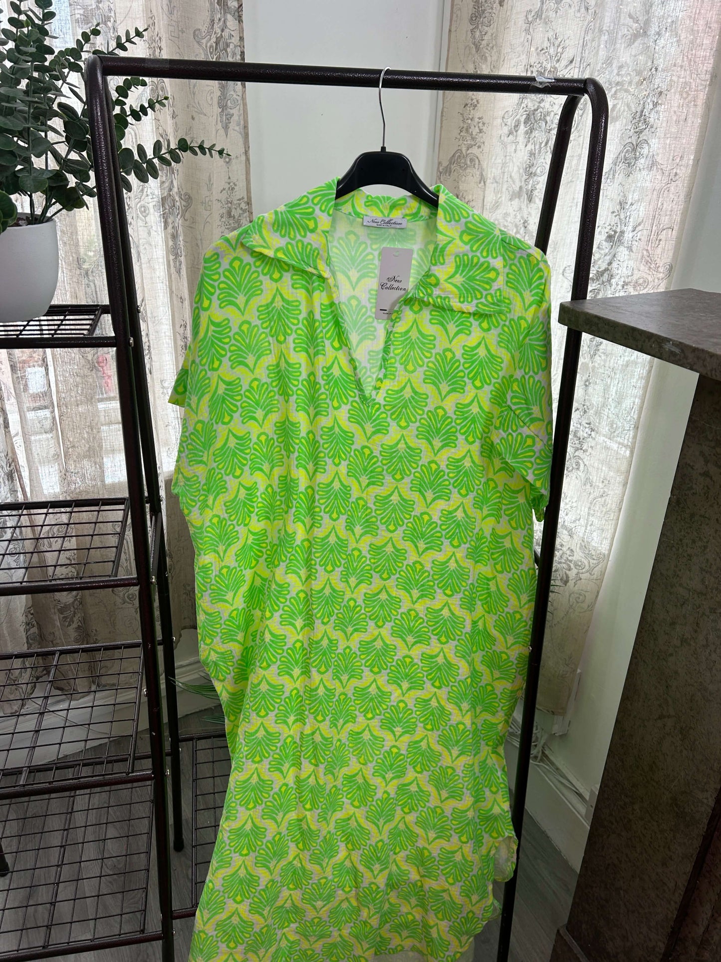 Cheesecloth Filigree Print Tunic Maxi Dress