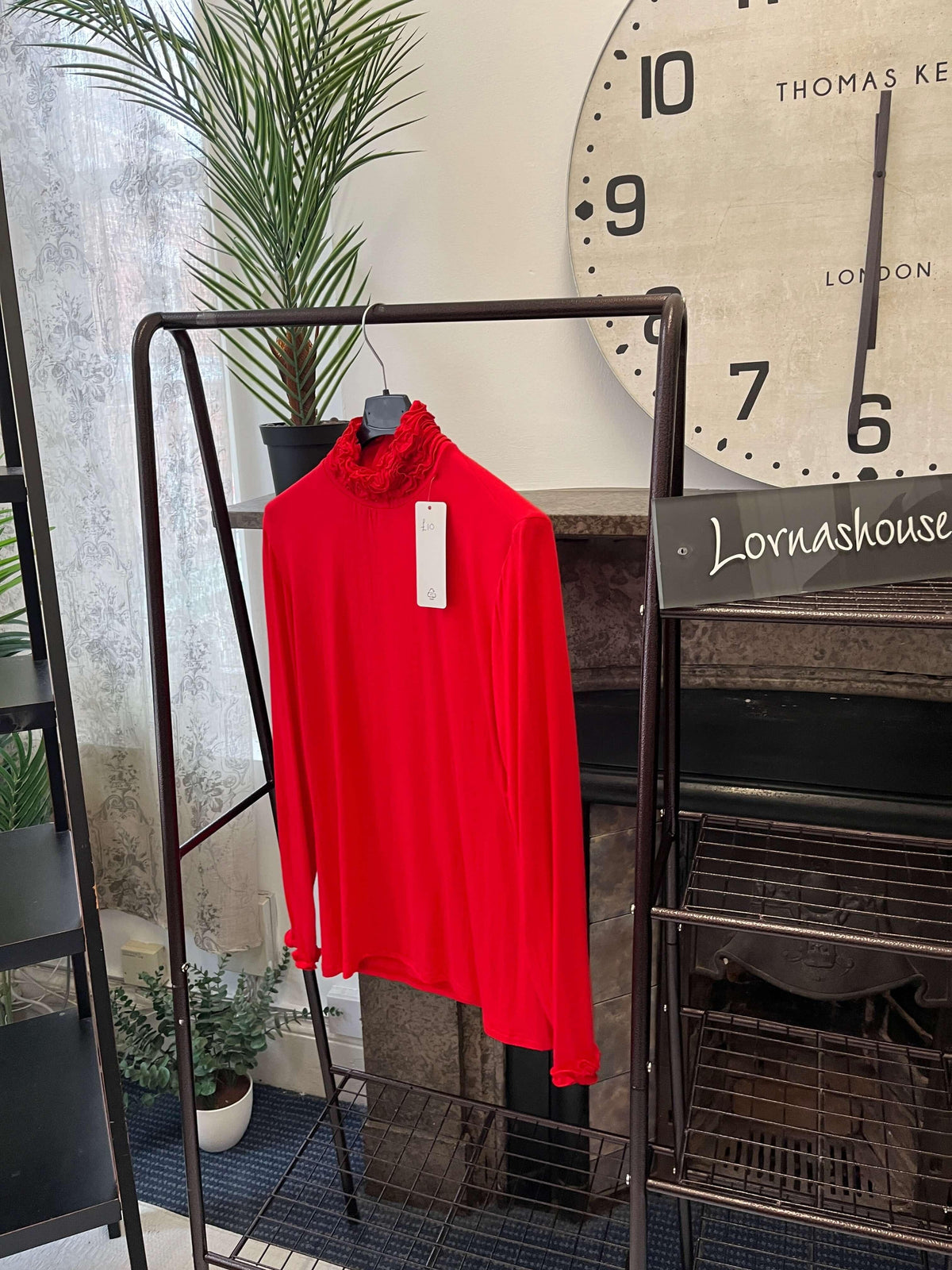 Ruffle Polo Neck Long Sleeve Top