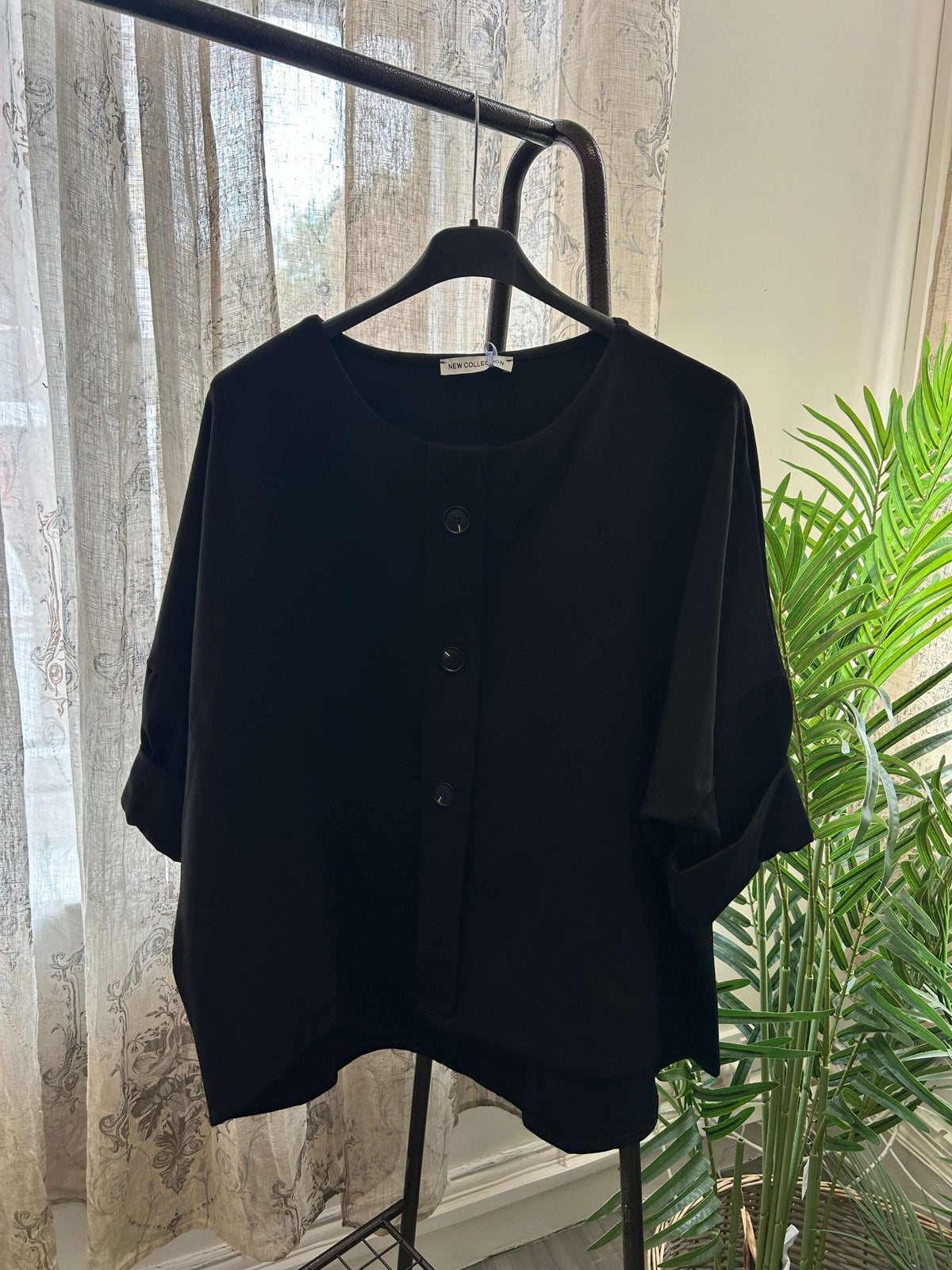 Funky Button Detail Curved Front Sweatshirt