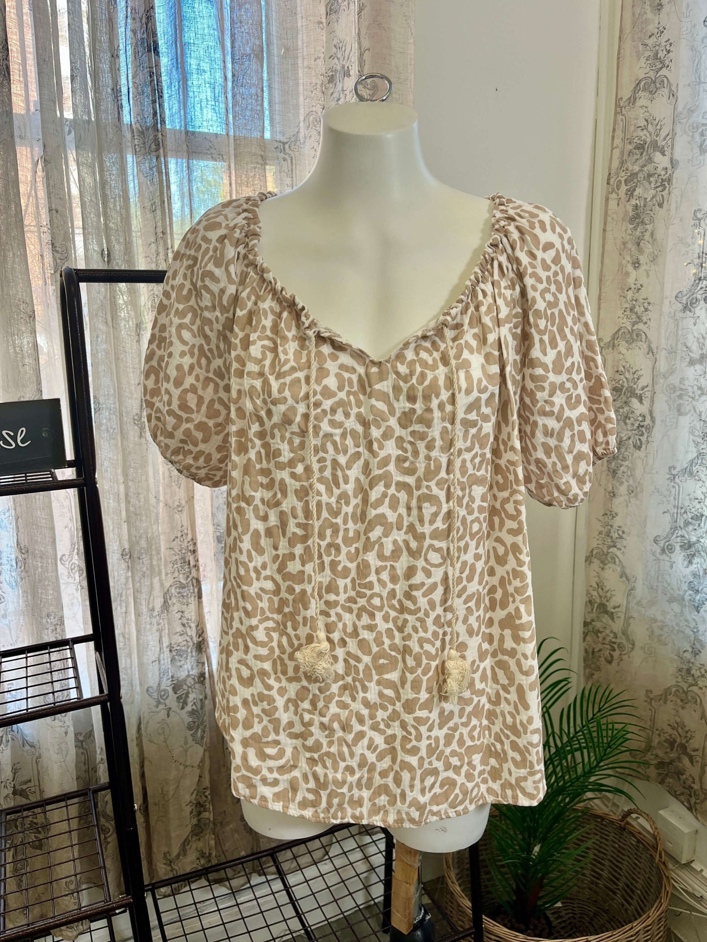 Camille Cheesecloth Leopard Bardot Top