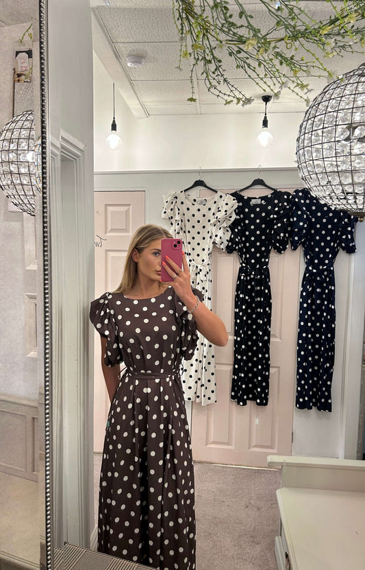 Polka Dot Frill Sleeve Maxi Dress