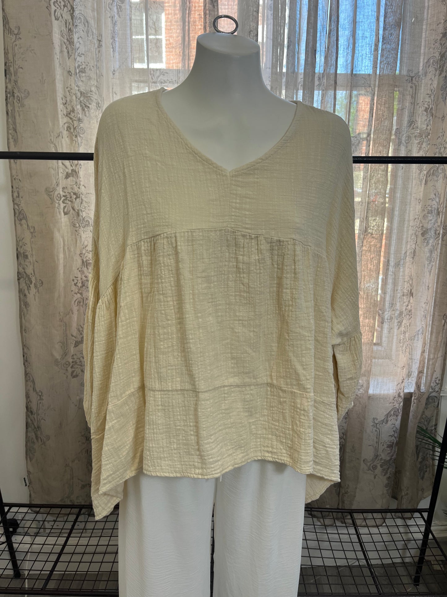 Cheesecloth V Neck Floaty Smock Blouse