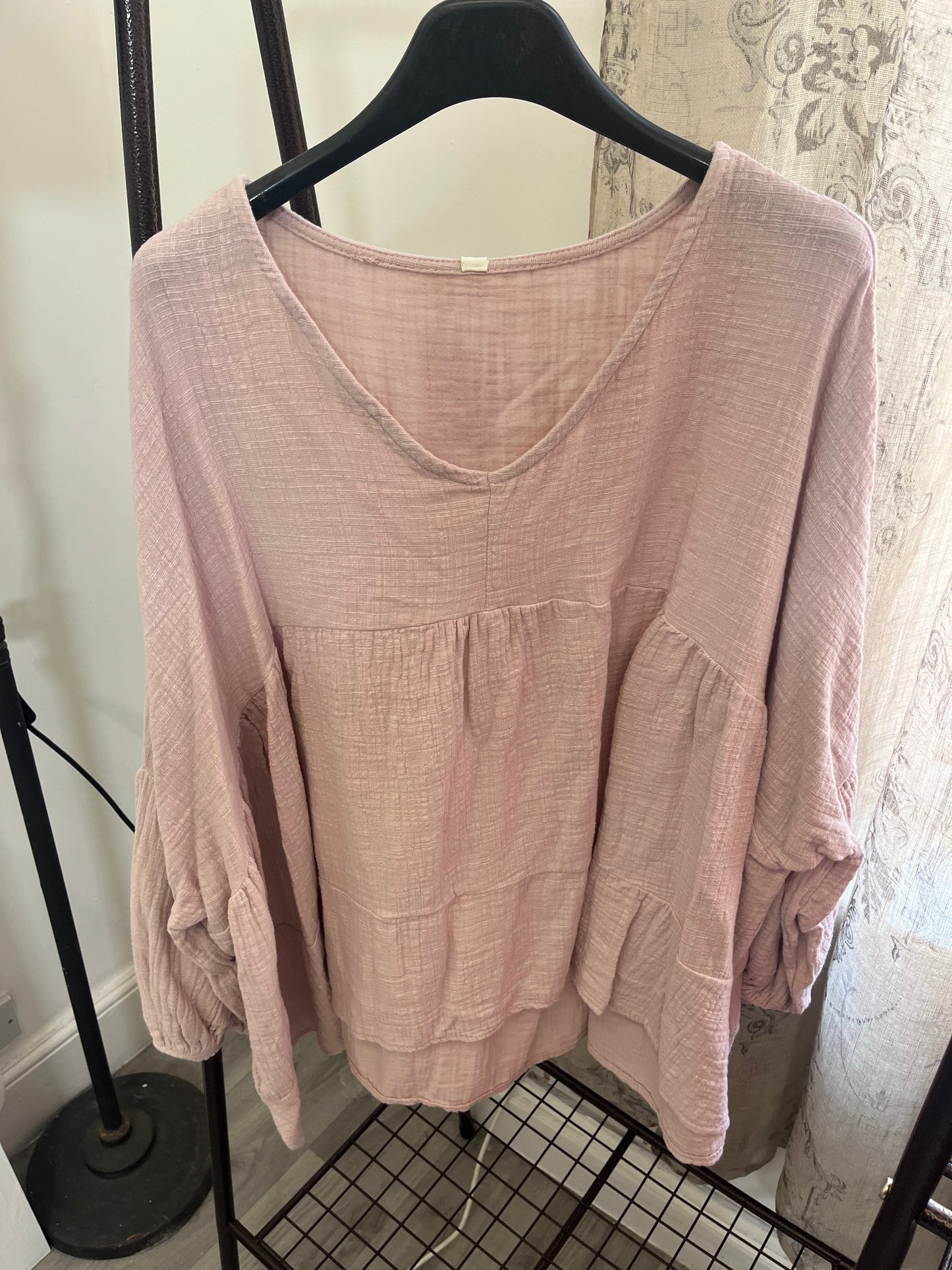 Cheesecloth V Neck Floaty Smock Blouse