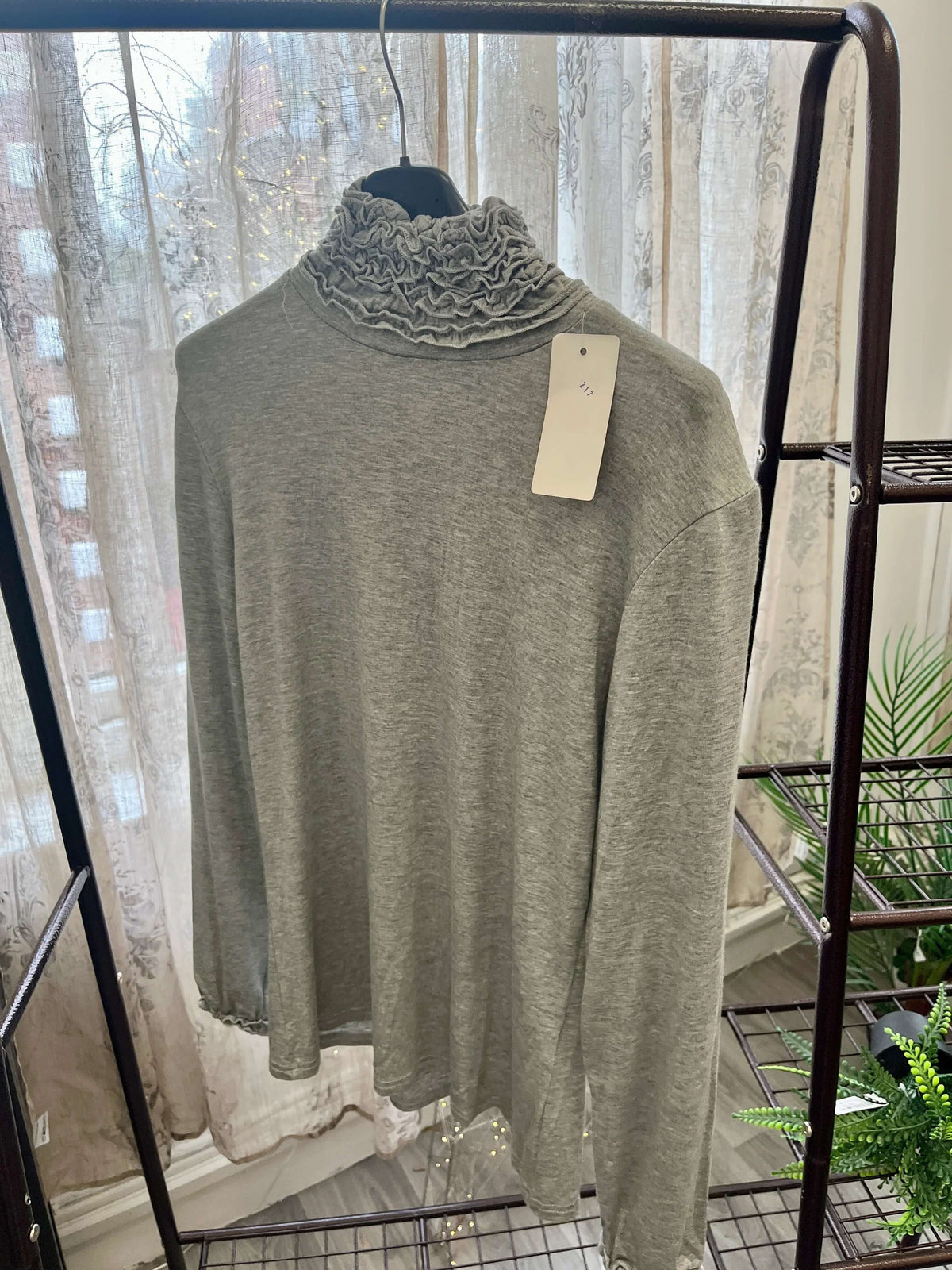 Ruffle Polo Neck Long Sleeve Top