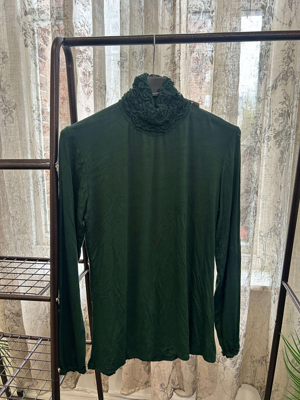 Ruffle Polo Neck Long Sleeve Top