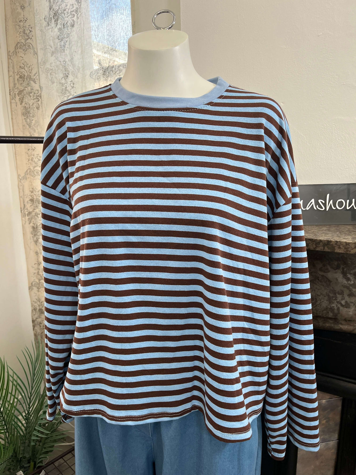 Boxy Crew Neck Stripe Long Sleeve T-Shirt