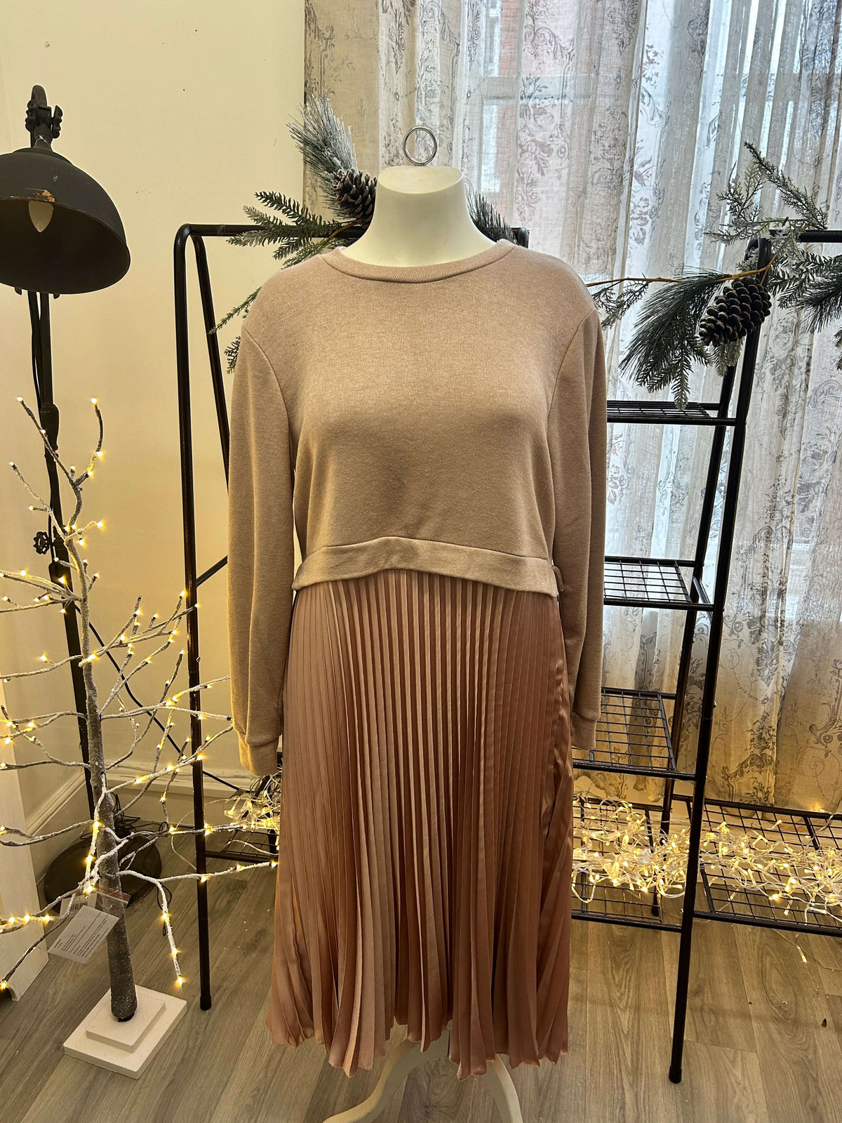 Pleated Maxi Dress with Jersey Top