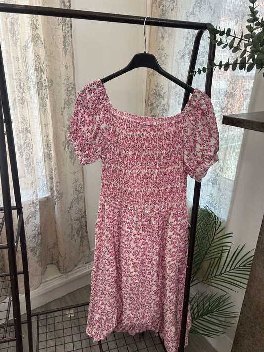Ditsy Floral Shirred Waist Tea Dress