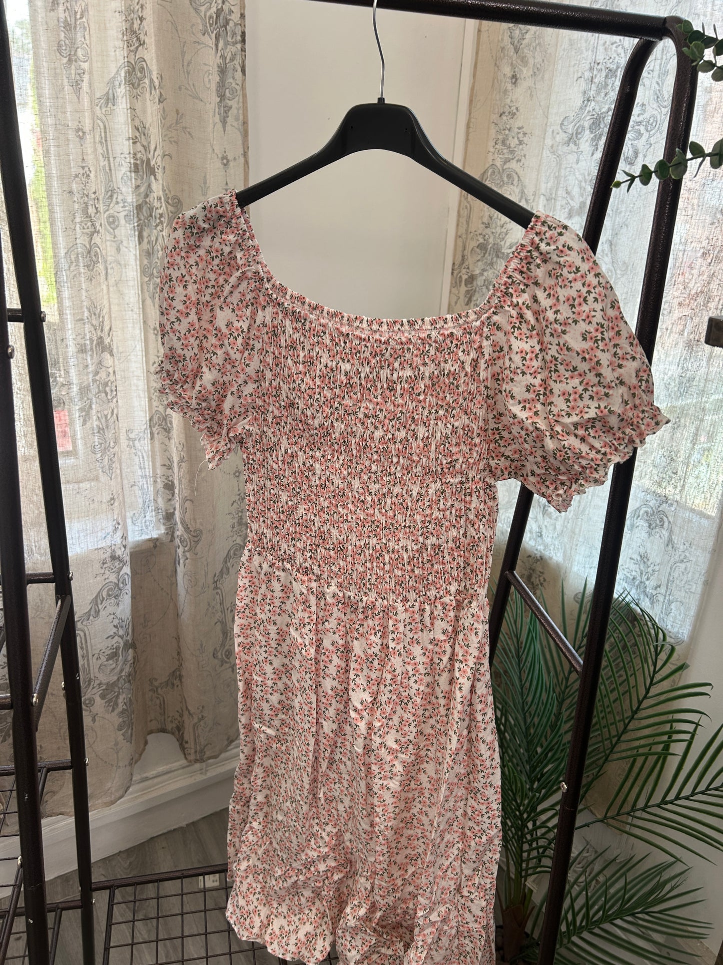 Ditsy Floral Shirred Waist Tea Dress