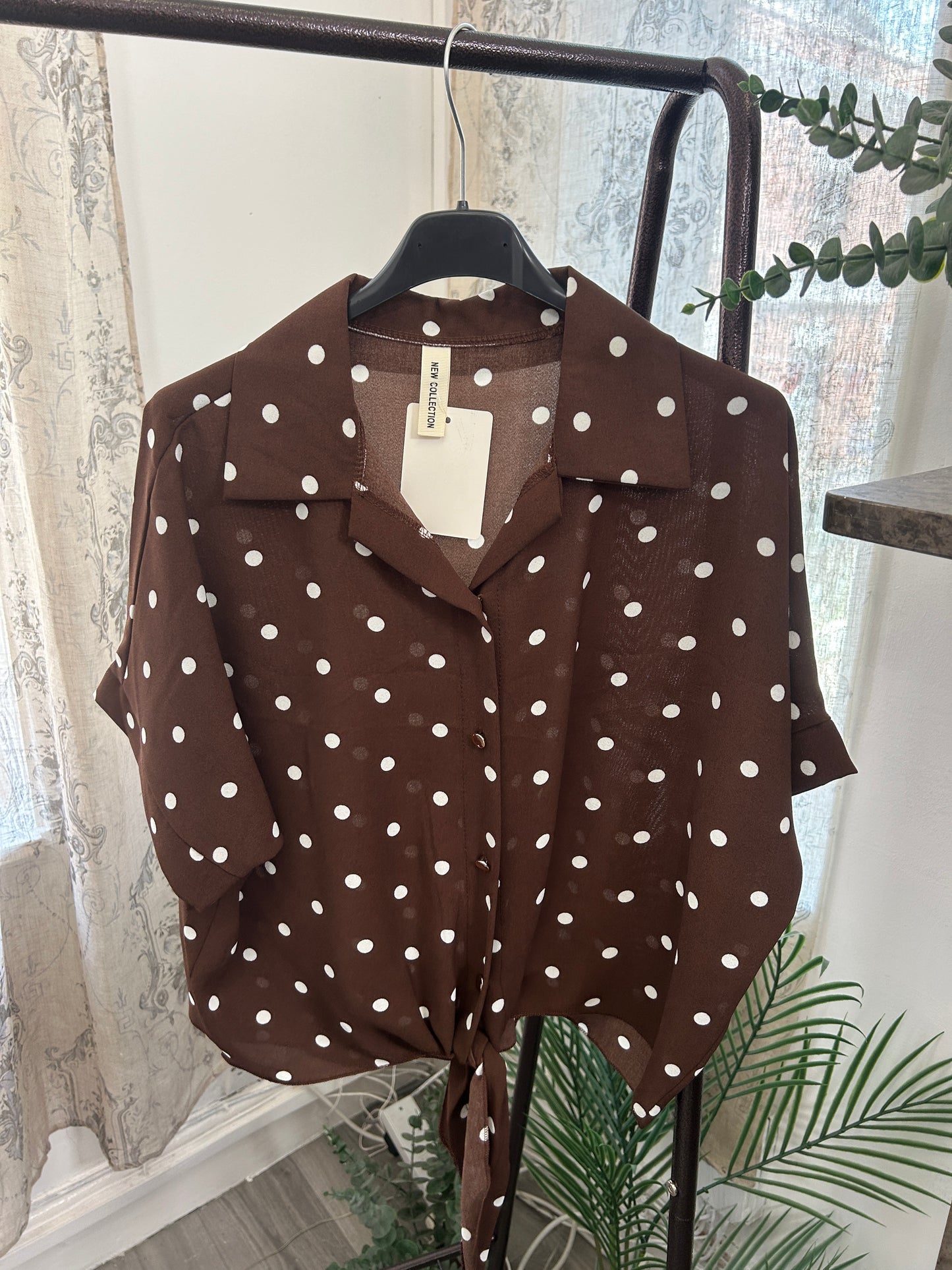 Polka Dot Tie Front Shirt