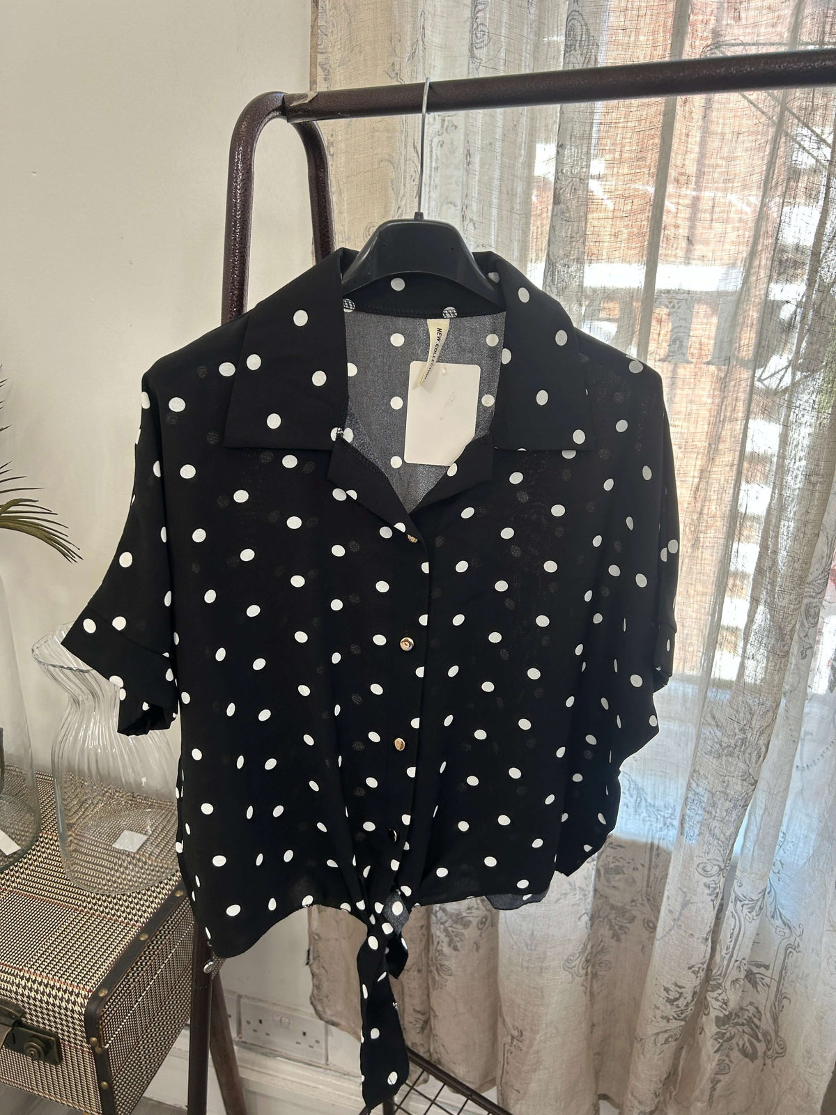 Polka Dot Tie Front Shirt