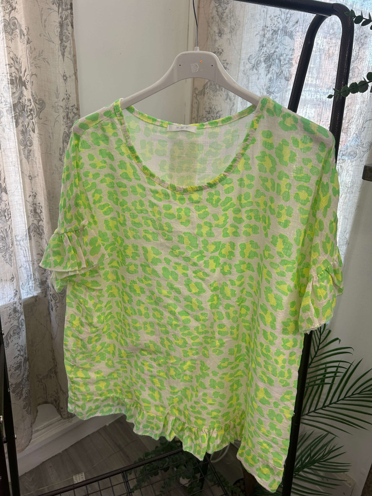 Frill Detail Linen Leopard Print Box Top
