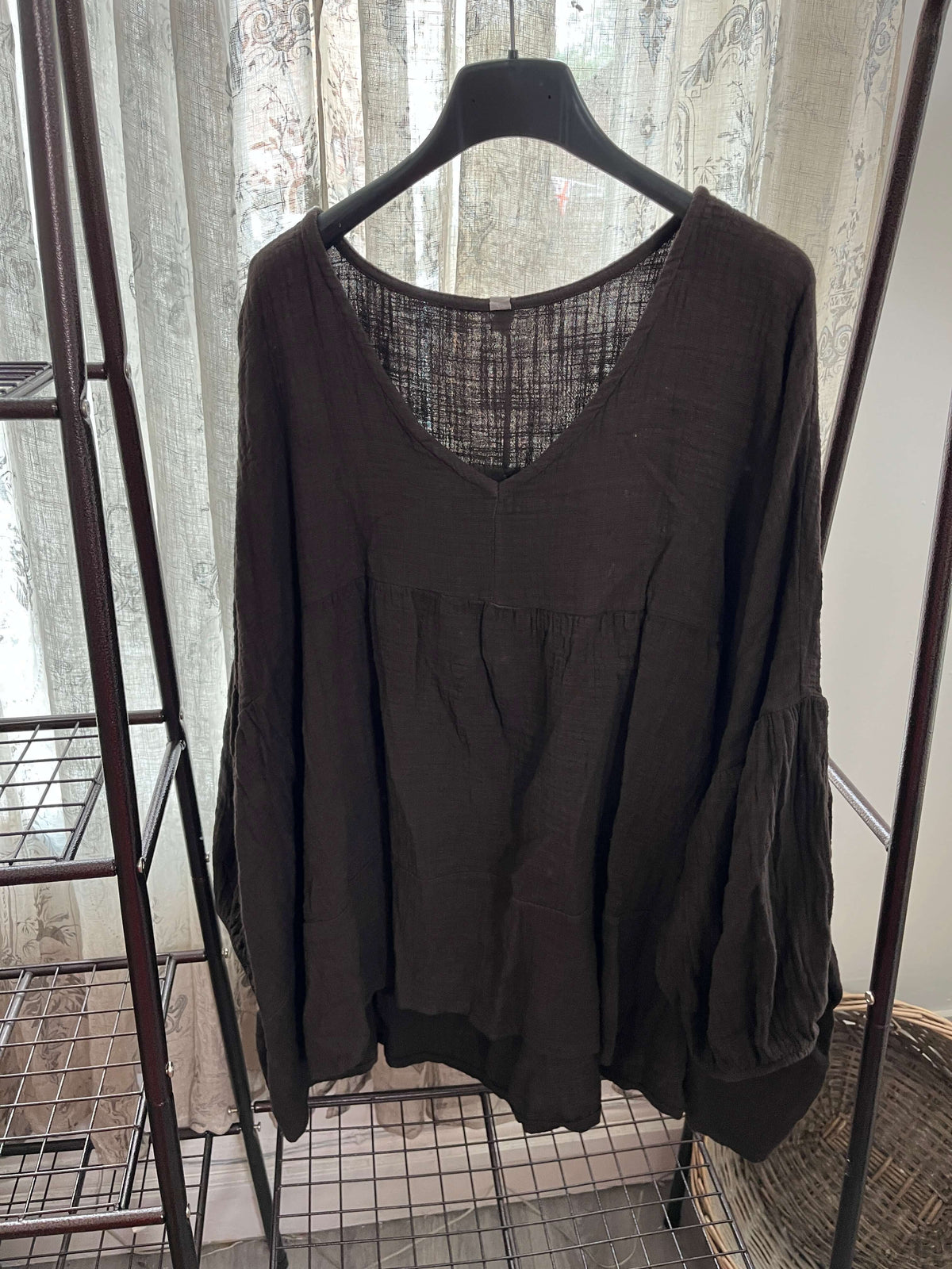 Cheesecloth V Neck Floaty Smock Blouse