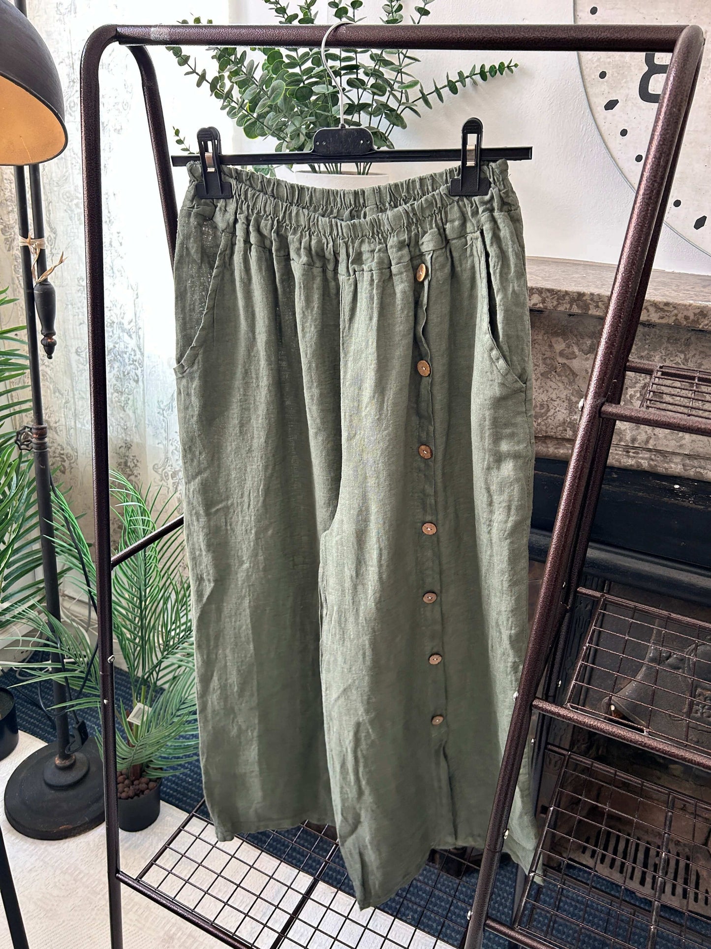 Florence Button Down Wide Leg Linen Trouser