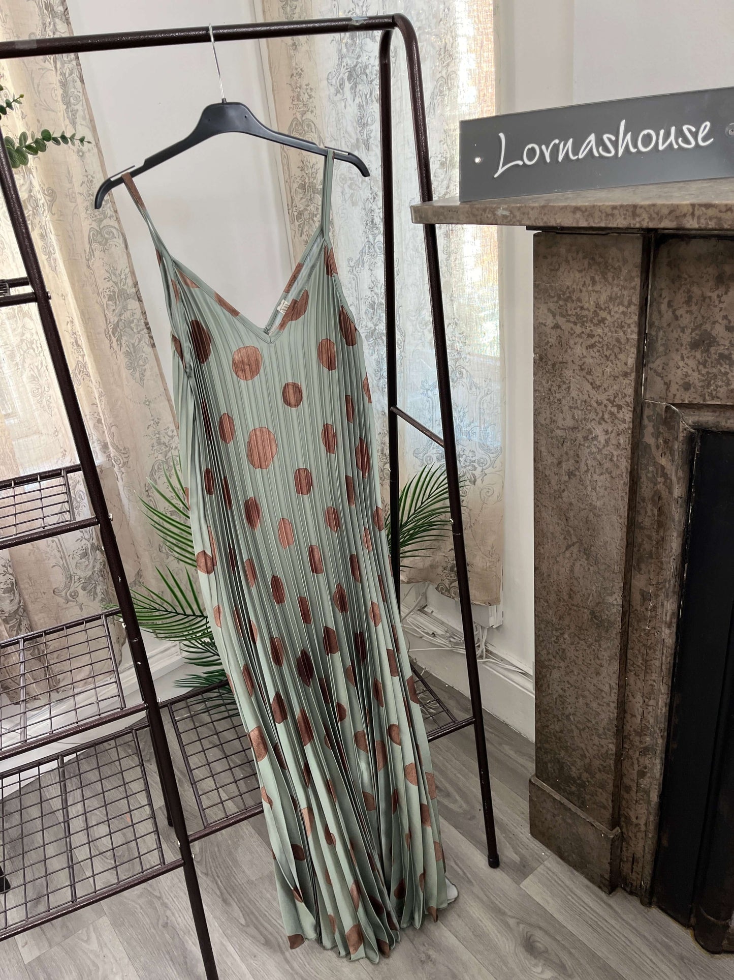 Satin Polka Dot Pleated V Neck Sundress
