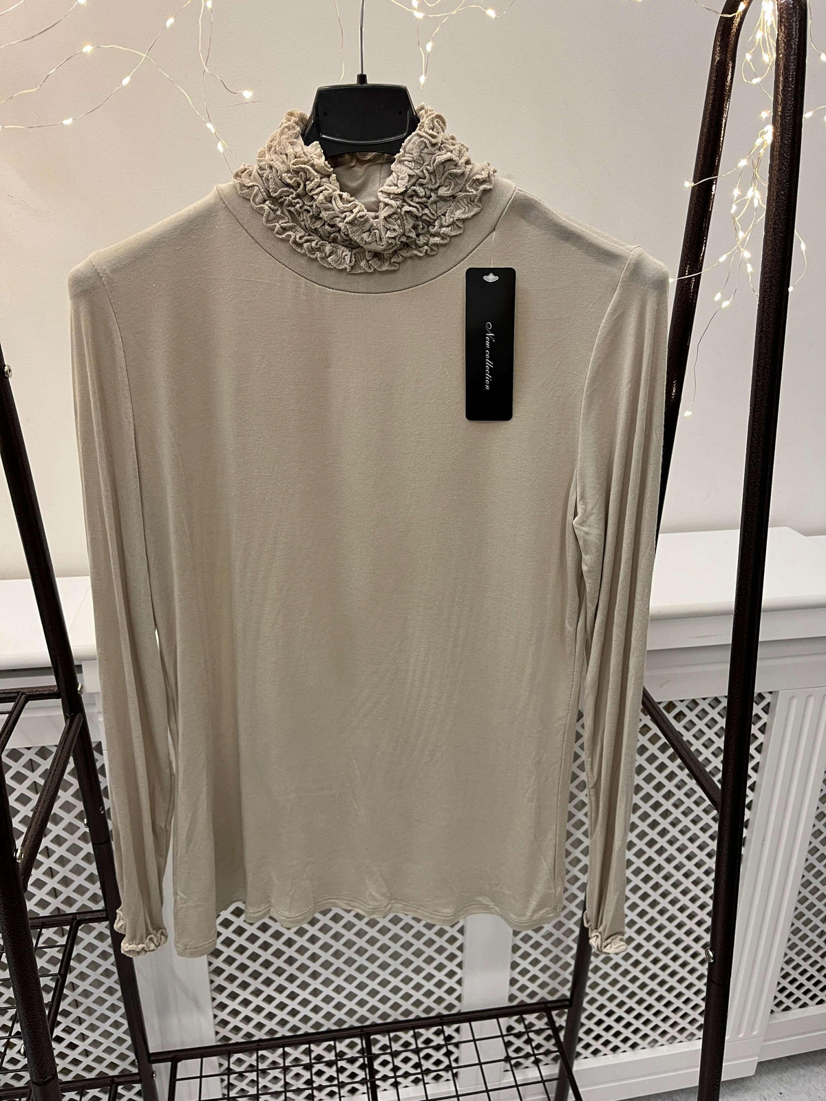 Ruffle Polo Neck Long Sleeve Top