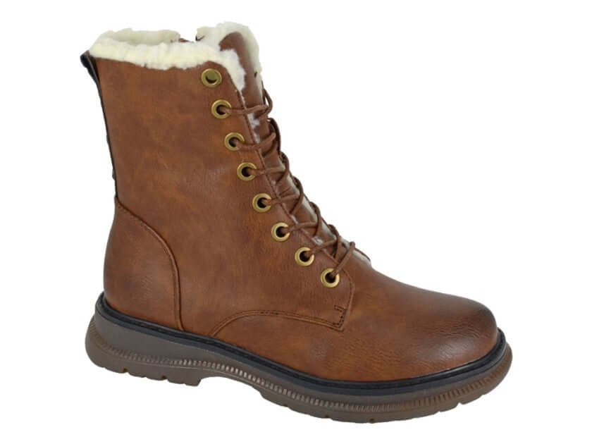 Andretta Brown Lace Up Warm Lined Ankle Boot - Brown
