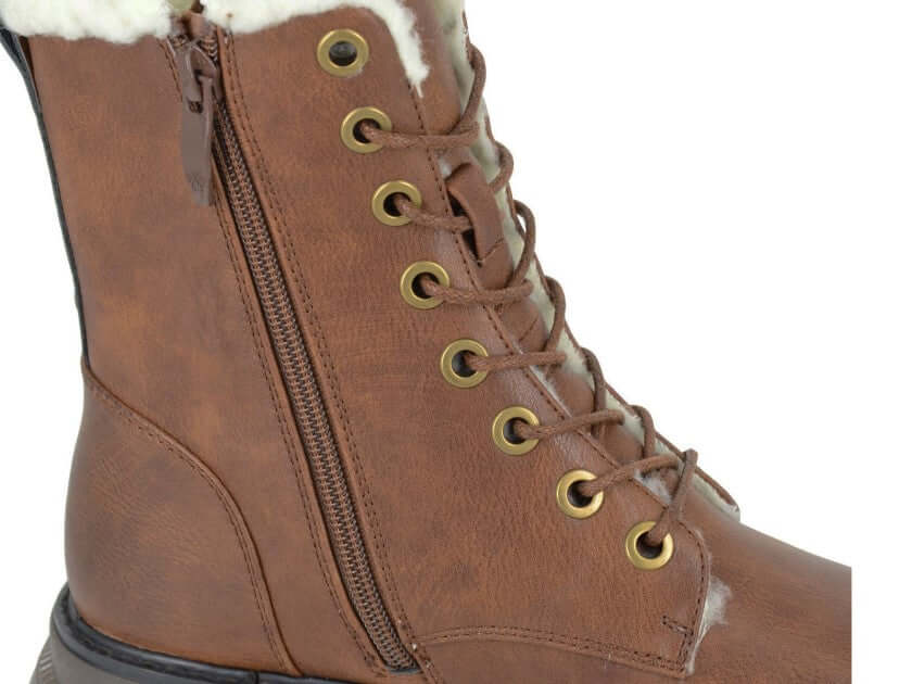 Andretta Brown Lace Up Warm Lined Ankle Boot - Brown