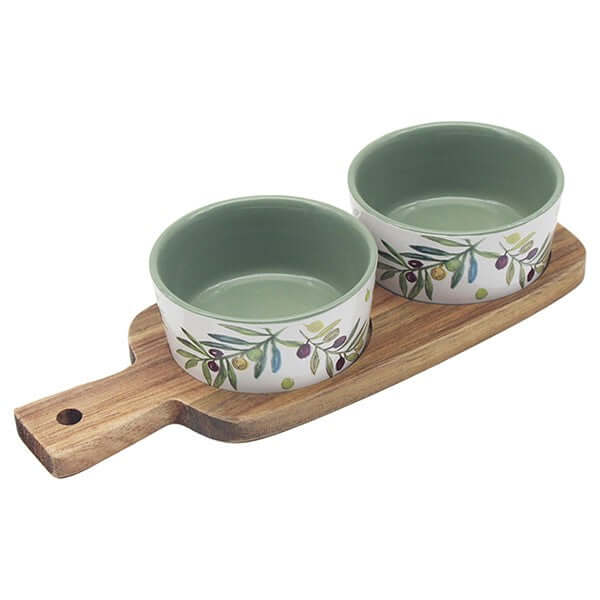 Olive Grove Snack Dishes on Tray - Set of 2