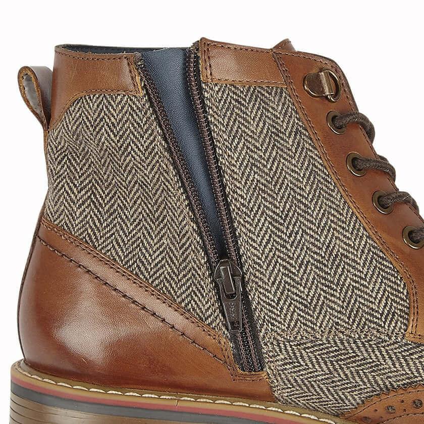 Mens Tan Herringbone Leather Ankle Boots