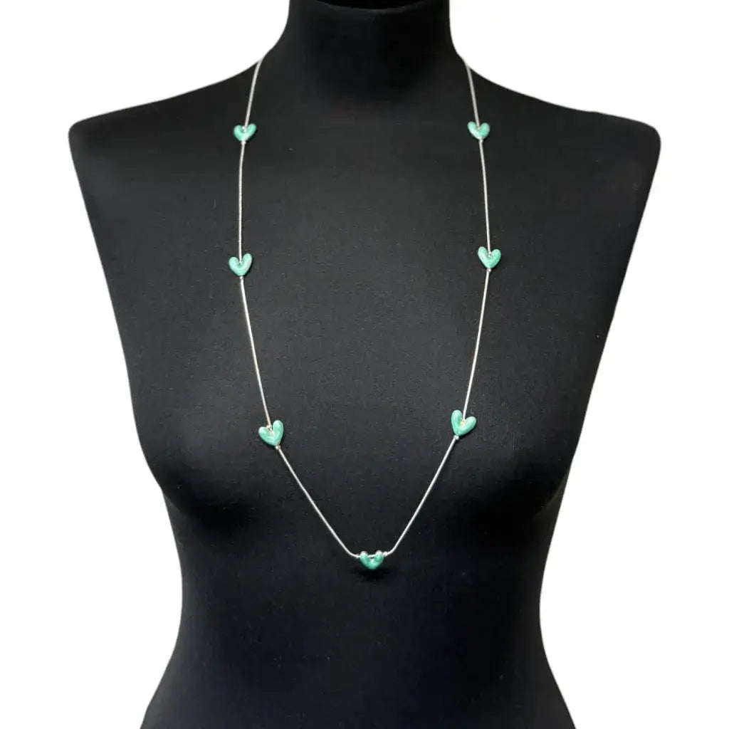 Jess & Lou - Heart Pearlescent Necklace Aqua