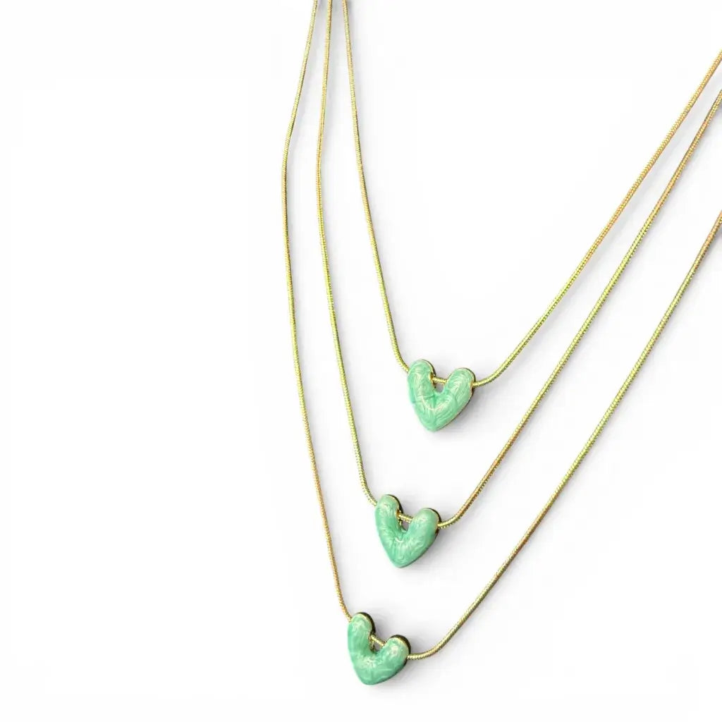 Jess & Lou - Multi-Layer Heart Pearlescent Necklace Aqua