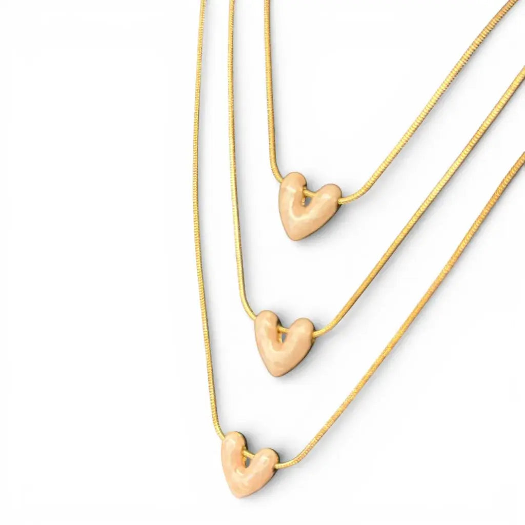 Jess & Lou - Multi-Layer Heart Pearlescent Necklace Pink