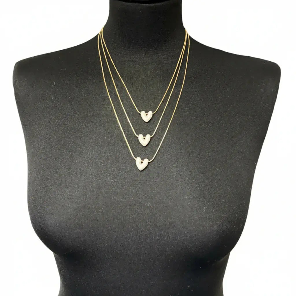Jess & Lou - Multi-Layer Heart Pearlescent Necklace White