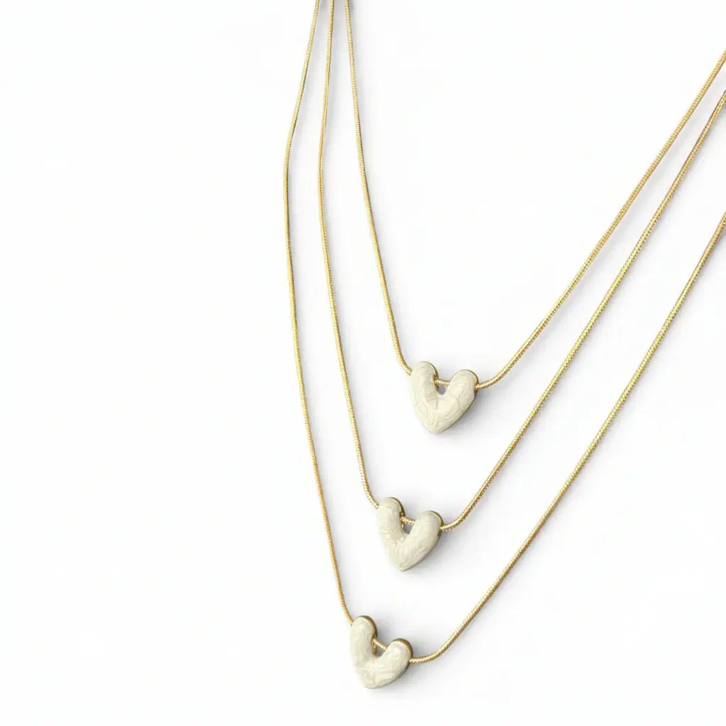 Jess & Lou - Multi-Layer Heart Pearlescent Necklace White
