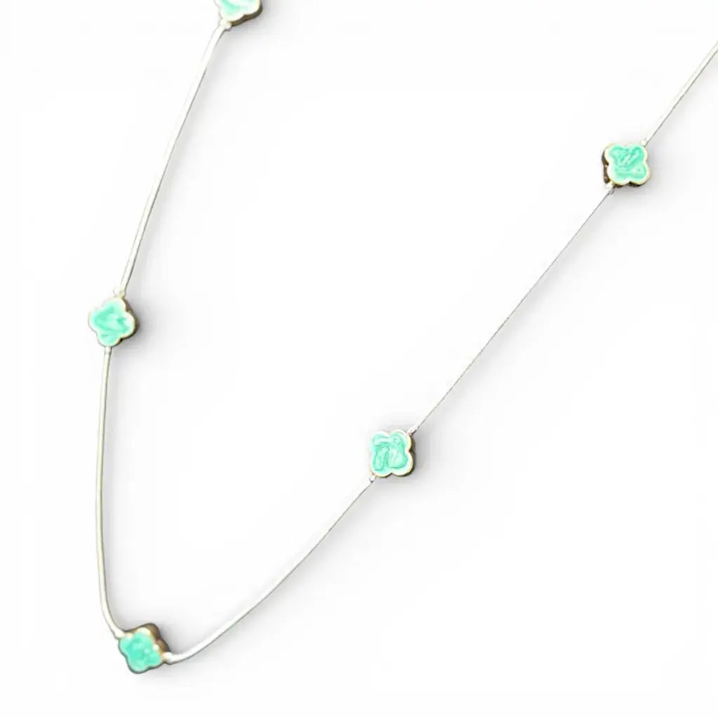 Jess & Lou - Clover Pearlescent Necklace Aqua