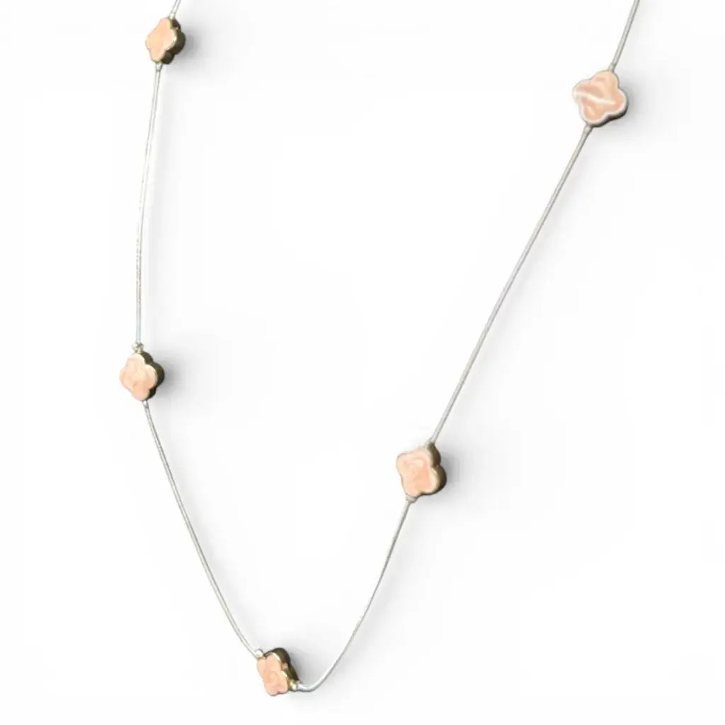 Jess & Lou - Clover Pearlescent Necklace Pink