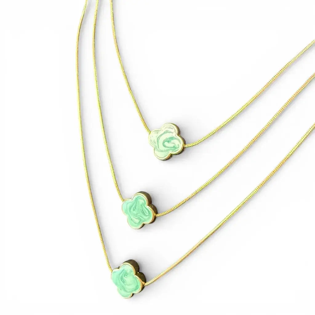 Jess & Lou - Multi-Layer Clover Pearlescent Necklace Aqua