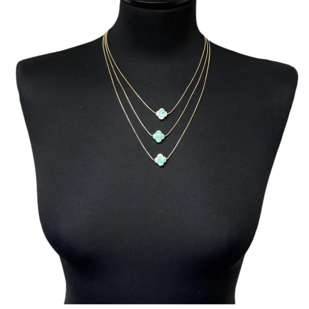 Jess & Lou - Multi-Layer Clover Pearlescent Necklace Aqua