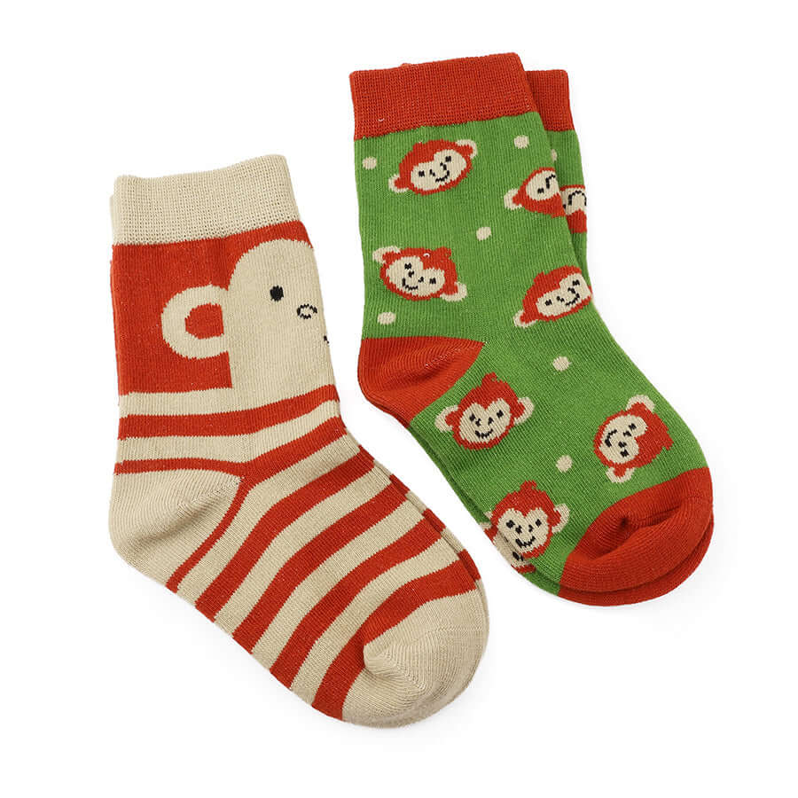 POM Cherie - Little monkey tan and green socks duo